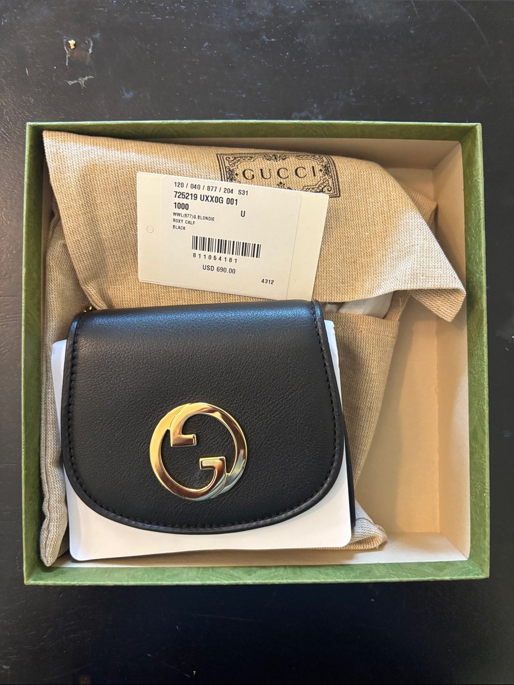 Gucci Black Leather Mini Wallet with Gold Double G - Picture 1 of 9